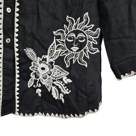 Johnny Was Addison Kimono Sleeve Shirt Black Floral Embroidered Linen Tunic XS - Picture 4 of 16